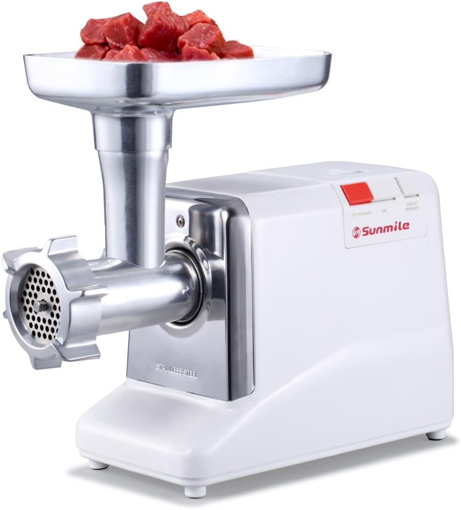 Sunmile SM-G50 ETL Electric Meat Grinder - Max 1.3 HP 1000W Heavy Duty Meat Mincer Sausage Grinder - Metal Gears, Reverse, Circuit Breaker, Stainless Steel Cutting Blade and Plates, 1 Big Sausage Stuffs - PuriLite