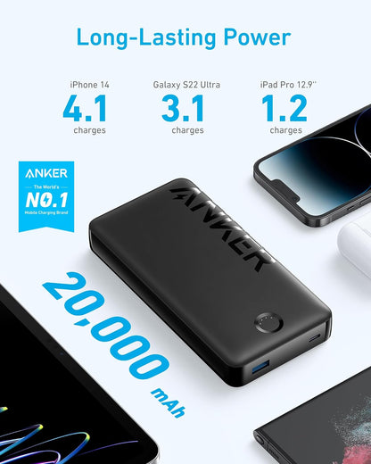 Anker Portable Charger, 20,000 mAh Power Bank, Battery Pack with 2-Port, 15W High-Speed Charging for iPhone 15/15 Plus/15 Pro/15 Pro Max, iPhone 14/13/12 Series, Samsung Galaxy(Black) - PuriLite