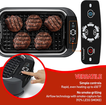 Techwood Indoor Grill Smokeless Grill, 1500W Indoor Korean BBQ Electric Tabletop Grill with Tempered Glass Lid, Removable Grill and Griddle Plates with Drip Tray, Gray - PuriLite
