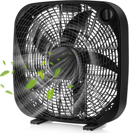 Tangkula 3-Speed Box Fan, 20 inch Floor Fan for Full-Force Circulation with Air Conditioner, 3 Settings, Adjustable Dial, Carrying Handle, Portable Floor Fan for Home, Compact & Lightweight (Black) - PuriLite