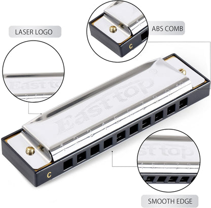 East top Harmonica, C Key Blues Harmonica for Beginners and Adults, 10 Holes Mouth Organ Blues Harp Diatonic Harmonica for For Kids Christmas' Gift - PuriLite