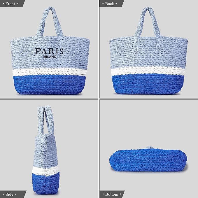 POAPRRD Large Straw Tote Bag Summer Straw Purse for Women Vacation Raffia Woven Beach Bags Handbag - PuriLite