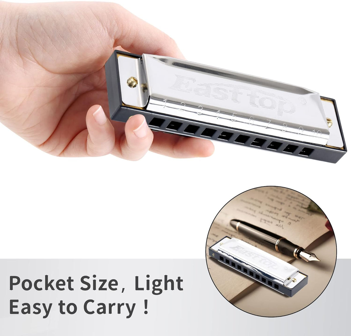 East top Harmonica, C Key Blues Harmonica for Beginners and Adults, 10 Holes Mouth Organ Blues Harp Diatonic Harmonica for For Kids Christmas' Gift - PuriLite