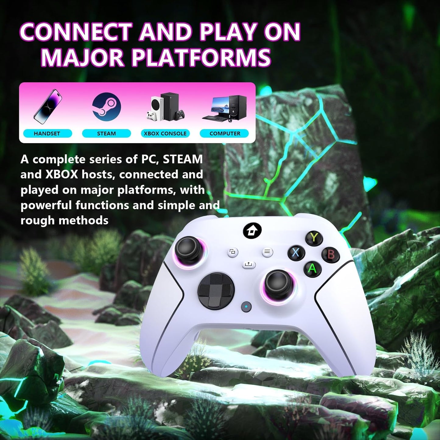 YUYIU Wireless 2.4GHz Controller with 7 Colors RGB Light for Xbox Controller, Xbox One Series X|S,Consoles,Steam PC Windows, with 1000mAh Battery/Dual Vib-ration/Turbo/Programmable, 3.5mm Audio Jack - PuriLite