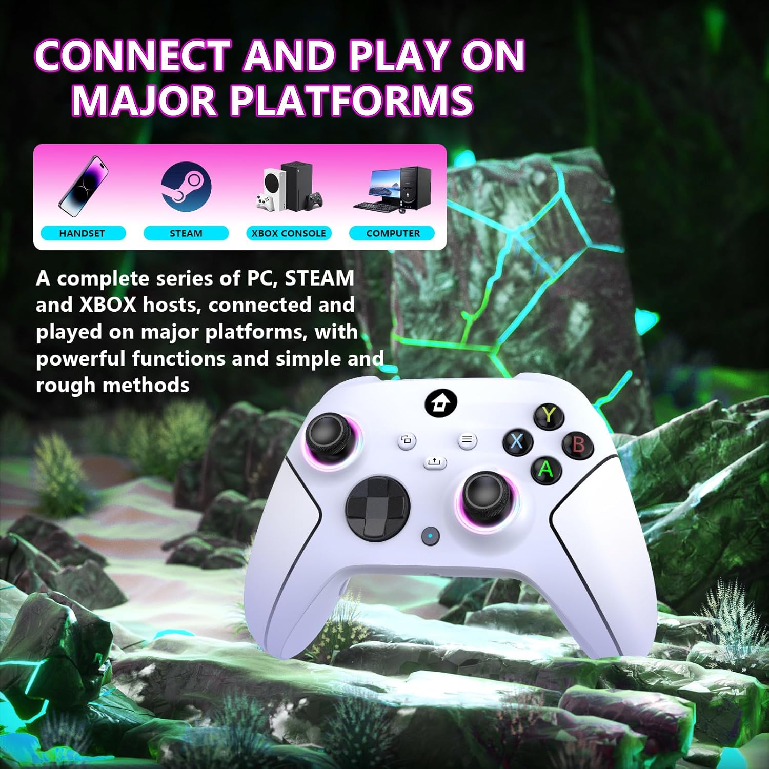 YUYIU Wireless 2.4GHz Controller with 7 Colors RGB Light for Xbox Controller, Xbox One Series X|S,Consoles,Steam PC Windows, with 1000mAh Battery/Dual Vib-ration/Turbo/Programmable, 3.5mm Audio Jack - PuriLite