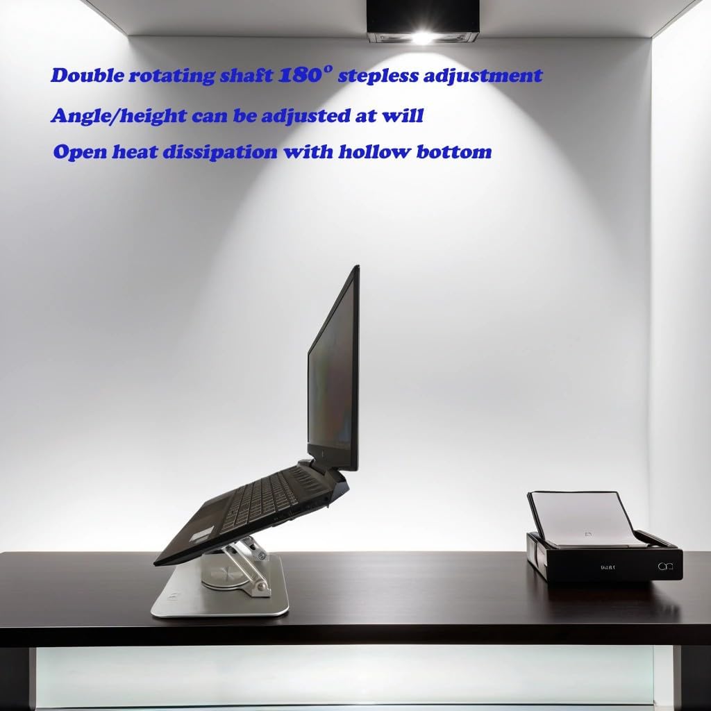MWYUNAUY Collapsible Rotating Laptop Stand, Height Adjustable Ergonomic Desktop Stand, Aluminum Portable Laptop Riser Stand, Compatible with MacBook Pro Air, 10-17.3 ""for All laptops, Silver - PuriLite