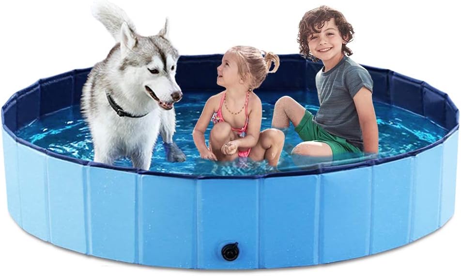 Jasonwell Foldable Dog Pet Bath Pool Collapsible Dog Pet Pool Bathing Tub Kiddie Pool Doggie Wading Pool for Puppy Small Medium Large Dogs Cats and Kids 63" Blue - PuriLite