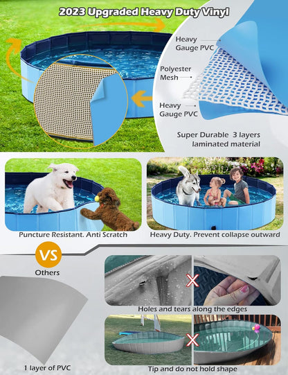 Jasonwell Foldable Dog Pet Bath Pool Collapsible Dog Pet Pool Bathing Tub Kiddie Pool Doggie Wading Pool for Puppy Small Medium Large Dogs Cats and Kids 63" Blue - PuriLite