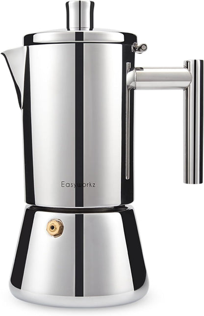 Easyworkz Diego Stovetop Espresso Maker 6Cup 300ml Stainless Steel Italian Coffee Machine Maker Induction Moka Pot - PuriLite