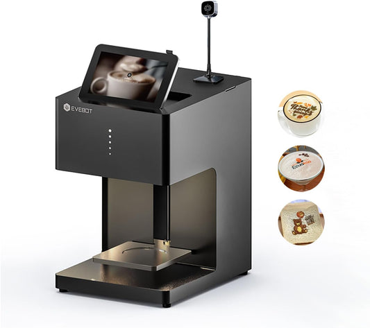Coffee Latte Art Machine EB-FC1 Food-Grade Coffee Printer with Camera Customized Multi-Color Selfie Photo Printing DIY Cake Personalized Decoration for Cafes Museums, Color FancyBox - Black - PuriLite