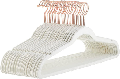 Amazon Basics Slim, Velvet, Non-Slip Suit Clothes Hangers, Ivory/Rose Gold - Pack of 30 - PuriLite