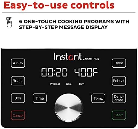 Instant Vortex Plus 6-in-1 Air Fryer, 6 Quart, 6 One-Touch Programs, Air Fry, Roast, Broil, Bake, Reheat, and Dehydrate - PuriLite