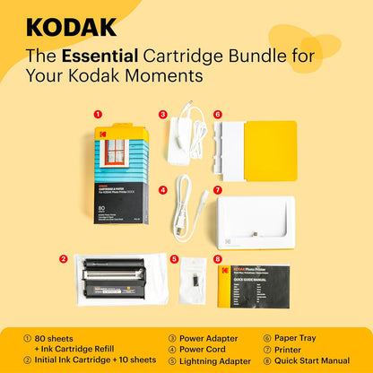 KODAK Dock Plus 4PASS Instant Photo Printer (4x6 inches) + 90 Sheets Bundle (10 Initial Sheets + 80 Sheets Pack) - PuriLite