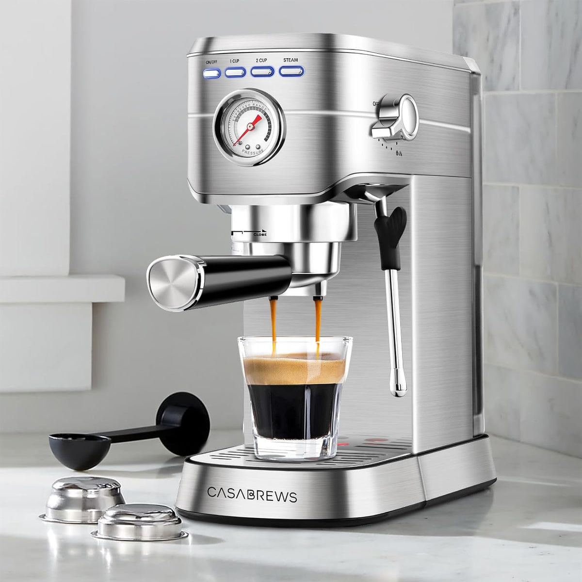 CASABREWS Espresso Machine 20 Bar, Professional Espresso Maker with Milk Frother Steam Wand, Compact Espresso Coffee Machine with 34oz Removable Water Tank for Cappuccino, Latte, Gift for Dad or Mom - PuriLite