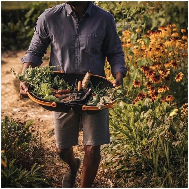 Fiskars Harvest Basket, Container for Gardening and Harvesting, Garden Tool with Ergonomic Handles and Collander - PuriLite