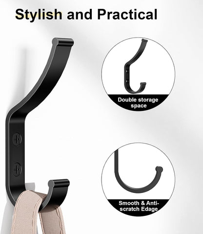 12 Pack Coat Hooks, 30KG Load Bearing Wall Hook for Hanging(Max), 1.6" L X 0.5" W X 3.94" H Coat Rack Wall Mount Double Hooks for Bag, Towels, Hats, Keys, Black - PuriLite