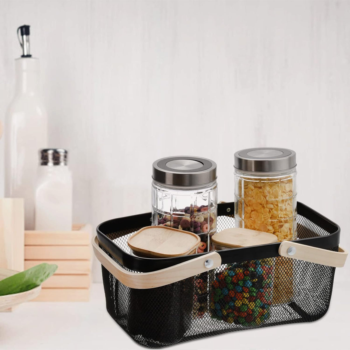 ZEAYEA Mesh Storage Basket with Handle, Garden Harvest Basket, Mesh Fruit Vegetables Gathering Basket Bin, Multi-functional Metal Wire Basket for Kitchen Garden Picnic Cabinet - PuriLite