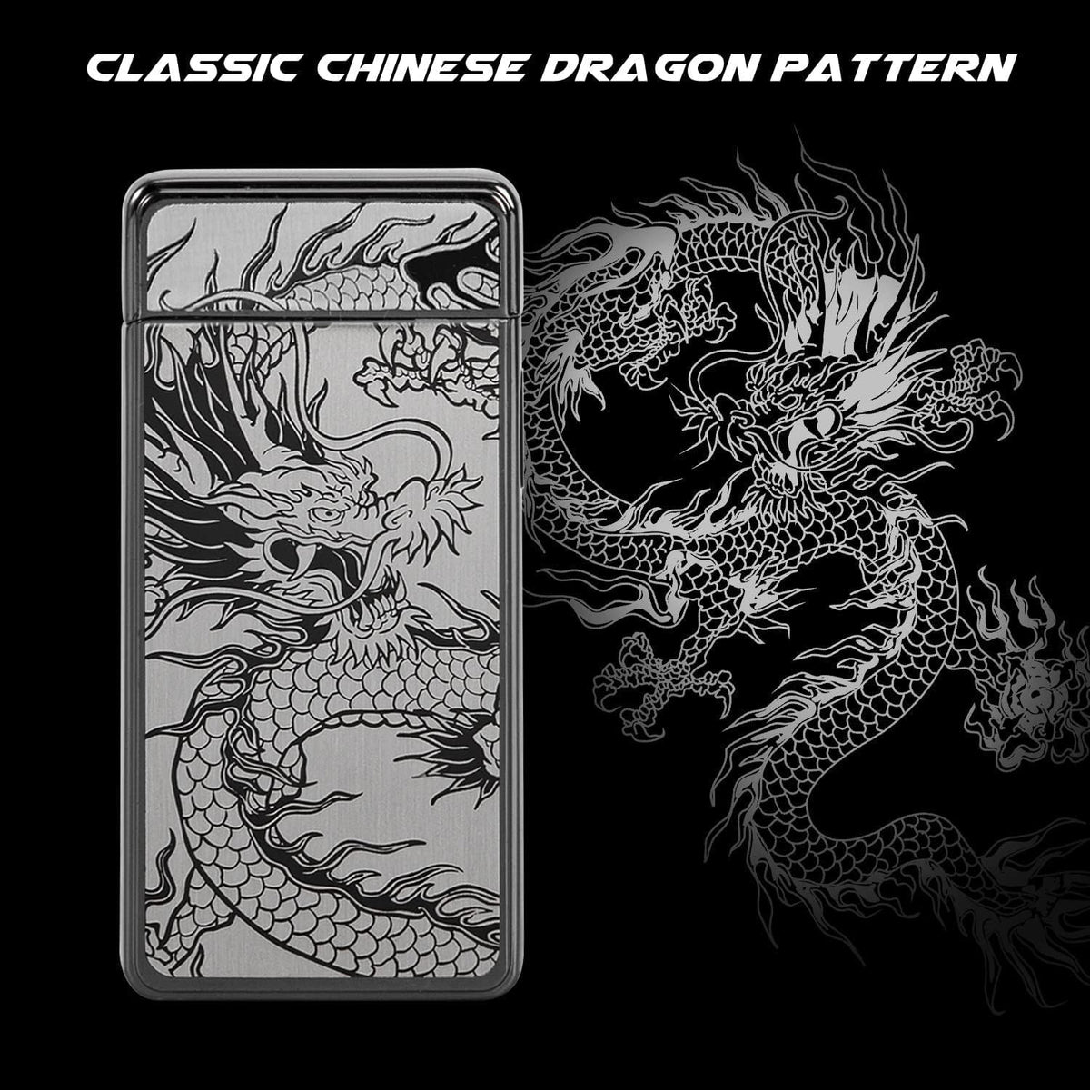 Gifts for Him Men, Electric Lighter USB C Rechargeable Dragon Lighter Dual Arc Plasma Windproof Lighter Cool Lighter Flame-Less with Large Capacity Battery (Black Dragon) - PuriLite