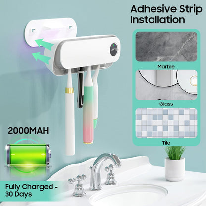 UV Toothbrush Holders for Bathrooms, Air DryingHolder Smart Home Bathroom Accessories, Timer Function & 5 Toothbrush Slots, Toothbrush Holder Wall Mounted with Replaceable Slot - PuriLite