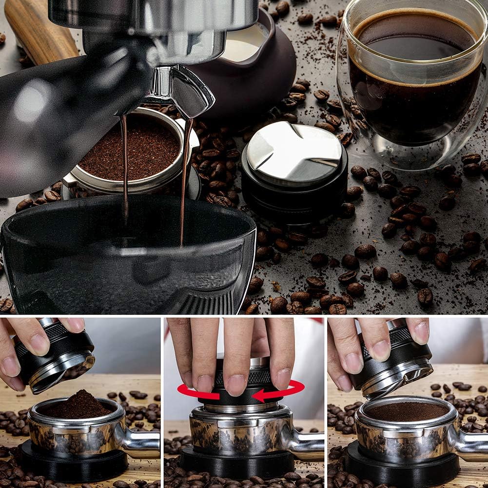 MATOW 53mm Coffee Distributor and Tamper, Dual Head Coffee Leveler Compatible with Breville 54mm Portafilter, Adjustable Depth- Professional Espresso Hand Tampers - PuriLite