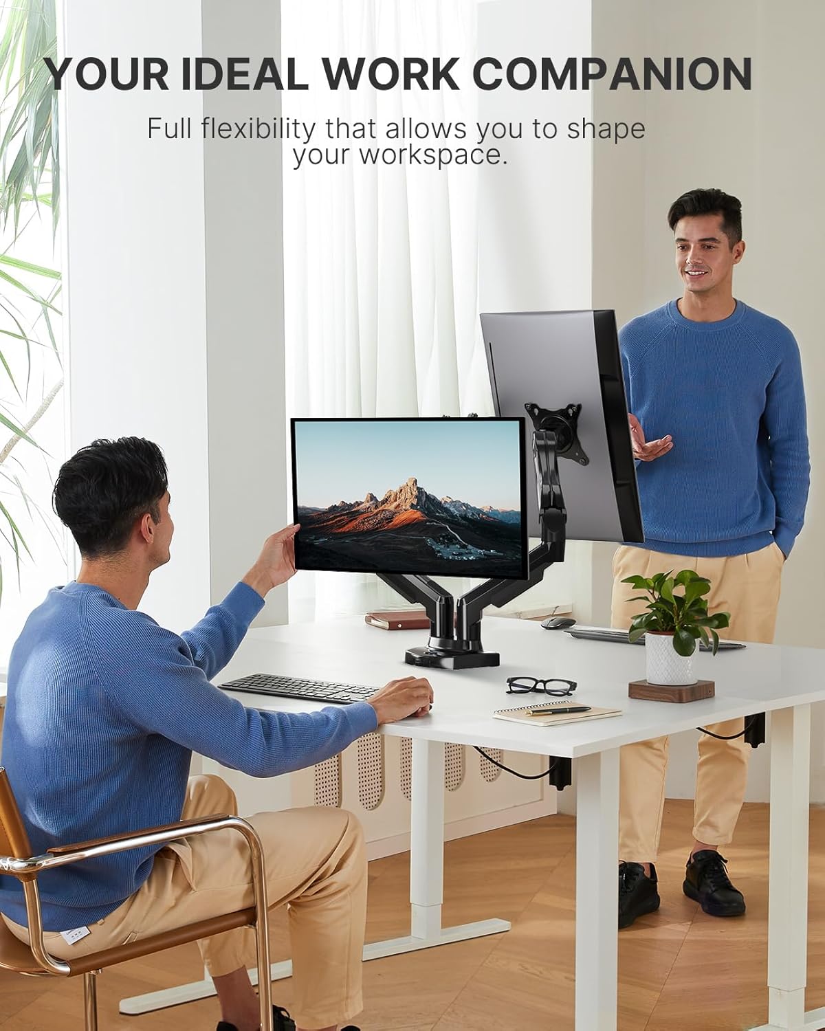 HUANUO Dual Monitor Stand - Full Adjustable Monitor Desk Mount Swivel Vesa Bracket with C Clamp, Grommet Mounting Base for 13 to 32 Inch Computer Screens - Each Arm Holds 4.4 to 19.8lbs - PuriLite