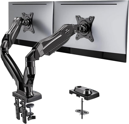 HUANUO Dual Monitor Stand - Full Adjustable Monitor Desk Mount Swivel Vesa Bracket with C Clamp, Grommet Mounting Base for 13 to 32 Inch Computer Screens - Each Arm Holds 4.4 to 19.8lbs - PuriLite