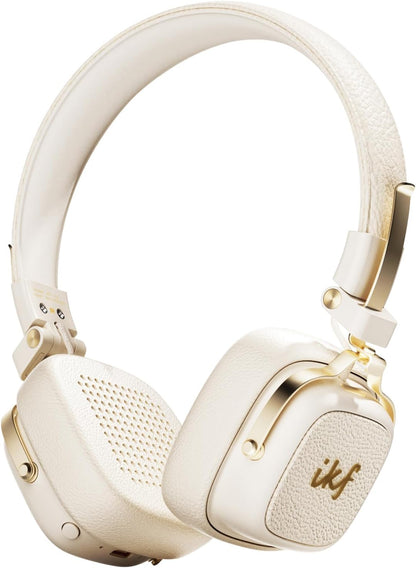 E2 Retro Classic Wireless Bluetooth On-Ear Headphones, Foldable Headset, 90H Playback, 40mm Drivers, Deep Bass, 360° Spatial Sound, Built-in Mic,OOTD 80S 90S (Offwhite) - PuriLite