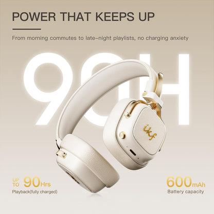 E2 Retro Classic Wireless Bluetooth On-Ear Headphones, Foldable Headset, 90H Playback, 40mm Drivers, Deep Bass, 360° Spatial Sound, Built-in Mic,OOTD 80S 90S (Offwhite) - PuriLite