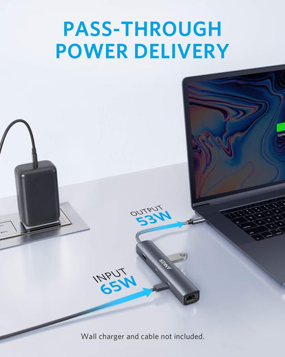 Anker 6-in-1 USB C Hub with 65W Power Delivery, 4K HDMI, 1Gbps Ethernet, USB Ports for MacBook Air, iPad Pro, XPS, and More - PuriLite