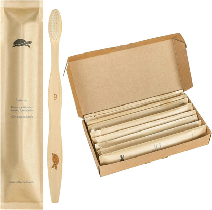 SeaTurtle Plant-Based Bristles, Soft Bamboo Toothbrushes, Individually Sealed (10 Pack) - PuriLite