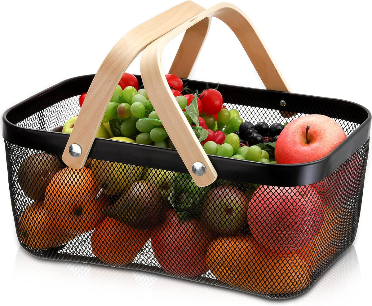 ZEAYEA Mesh Storage Basket with Handle, Garden Harvest Basket, Mesh Fruit Vegetables Gathering Basket Bin, Multi-functional Metal Wire Basket for Kitchen Garden Picnic Cabinet - PuriLite