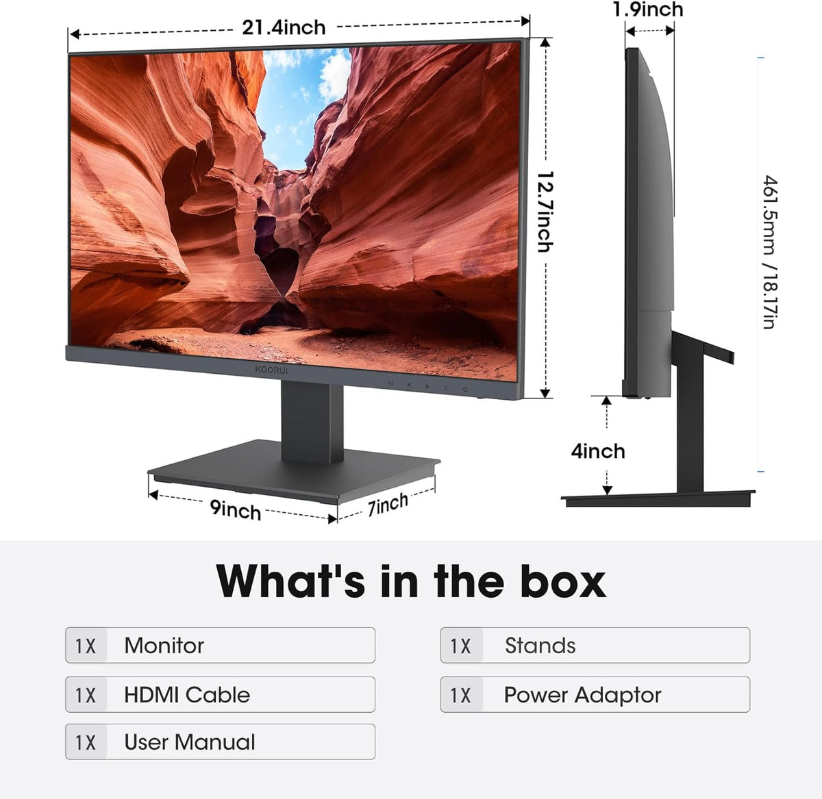 KOORUI 24 Inch Computer Monitor Full HD 1920 x 1080p VA Display 75Hz 3000:1 Contrast Ratio with HDMI, VGA, Frameless, 75 x 75 mm VESA Mountable, Ergonomic Tilt, Black, 24N1A - PuriLite