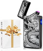 Gifts for Him Men, Electric Lighter USB C Rechargeable Dragon Lighter Dual Arc Plasma Windproof Lighter Cool Lighter Flame-Less with Large Capacity Battery (Black Dragon) - PuriLite