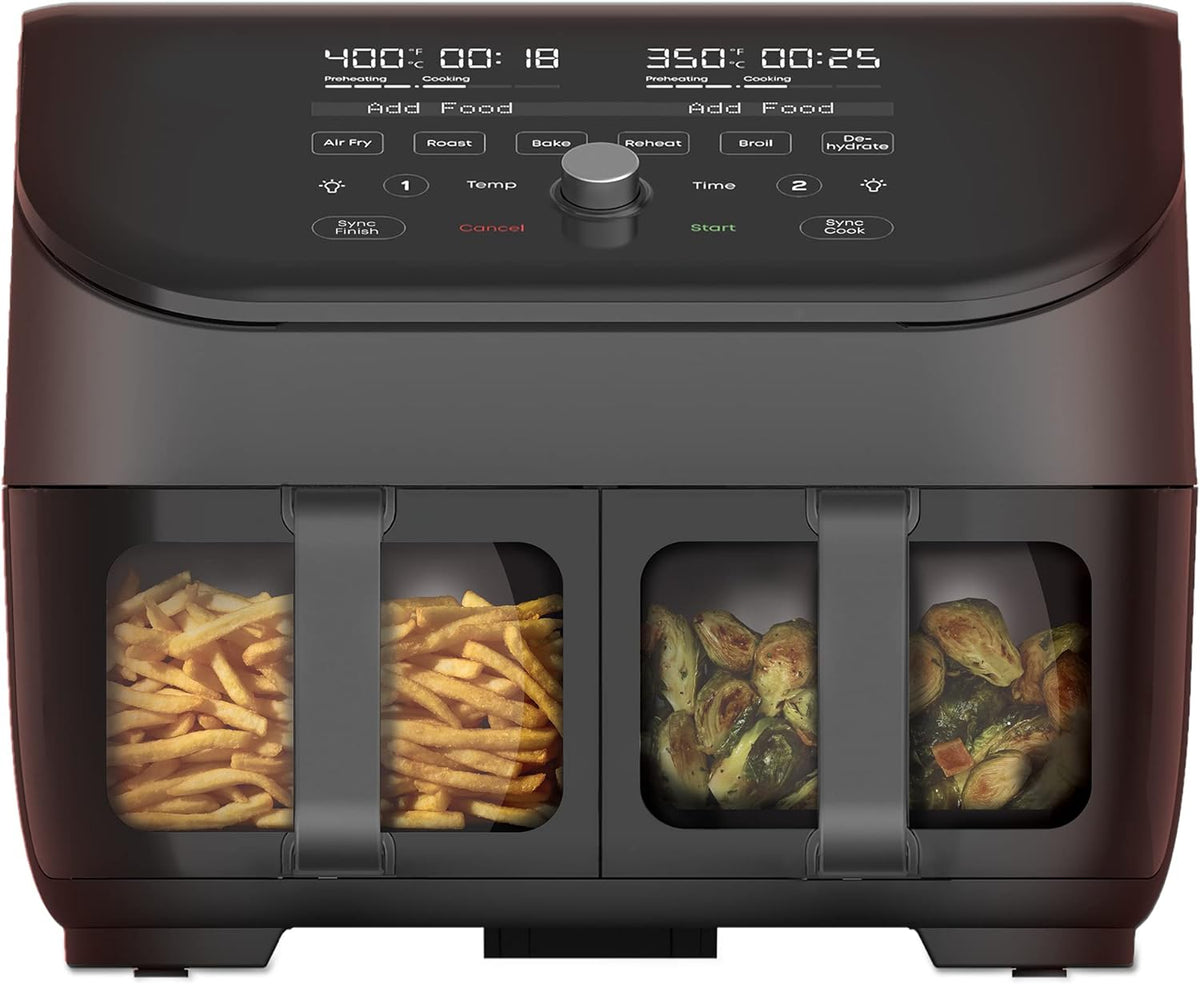 Instant Vortex Plus XL 8-quart Dual Basket Air Fryer Oven, From the Makers of Instant Pot, 2 Independent Frying Baskets, ClearCook Windows, Dishwasher-Safe Baskets, App with over 100 Recipes - PuriLite