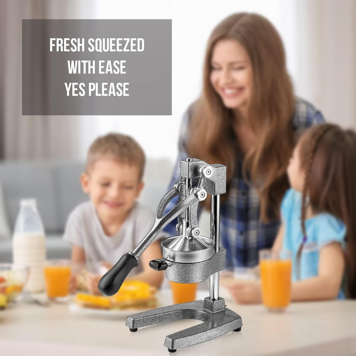 Eurolux Cast Iron Citrus Juicer | Heavy Duty Manual Hand Press | Extra-Large Commercial Grade Orange Juice Squeezer with Stainless Steel Cup - PuriLite