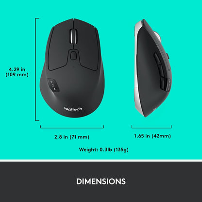 Logitech M720 Triathlon Multi-Device Wireless Mouse, Bluetooth, USB Unifying Receiver, 1000 DPI, 6 Programmable Buttons, 2-Year Battery, Compatible with Laptop, PC, Mac, iPadOS - Black - PuriLite
