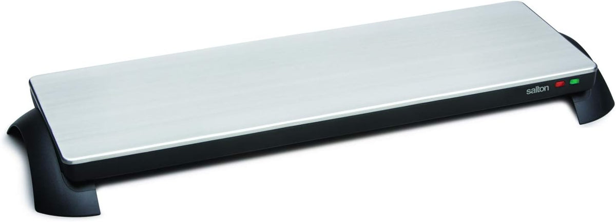 Salton Electric Warming Tray with Automatic Temperature Control, Keeps Food Hot for Buffets, Entertaining, Stainless Steel Warmer Cooktop for Appetizers, Large Surface Measures 25” X 8”, 800 Watts (TWT30) - PuriLite