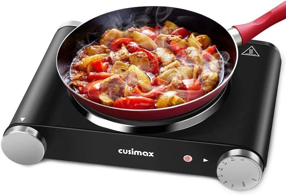 Cusimax Hot Plate Electric Burner Single Burner Cast Iron hot plates for cooking Portable Burner 1500W with Adjustable Temperature Control Stainless Steel Non-Slip Rubber Feet, Upgraded Version - PuriLite