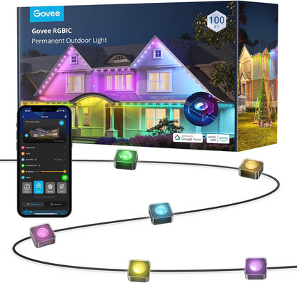 Govee Permanent Outdoor Lights, Smart RGBIC Outdoor Lights with 75 Scene Modes, 100ft with 72 LED IP67 Lights for Christmas Decorations, Work with Alexa, Google Assistant, Black Version - PuriLite