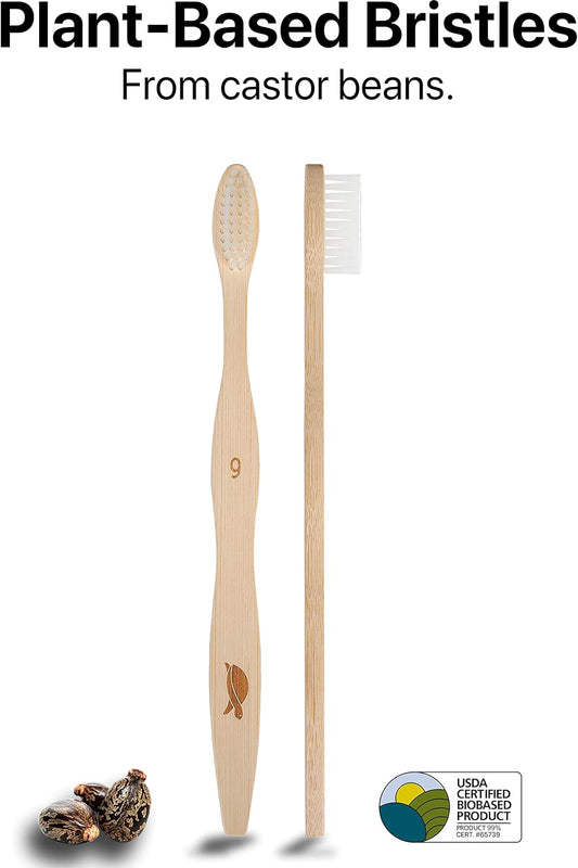 SeaTurtle Plant-Based Bristles, Soft Bamboo Toothbrushes, Individually Sealed (10 Pack) - PuriLite