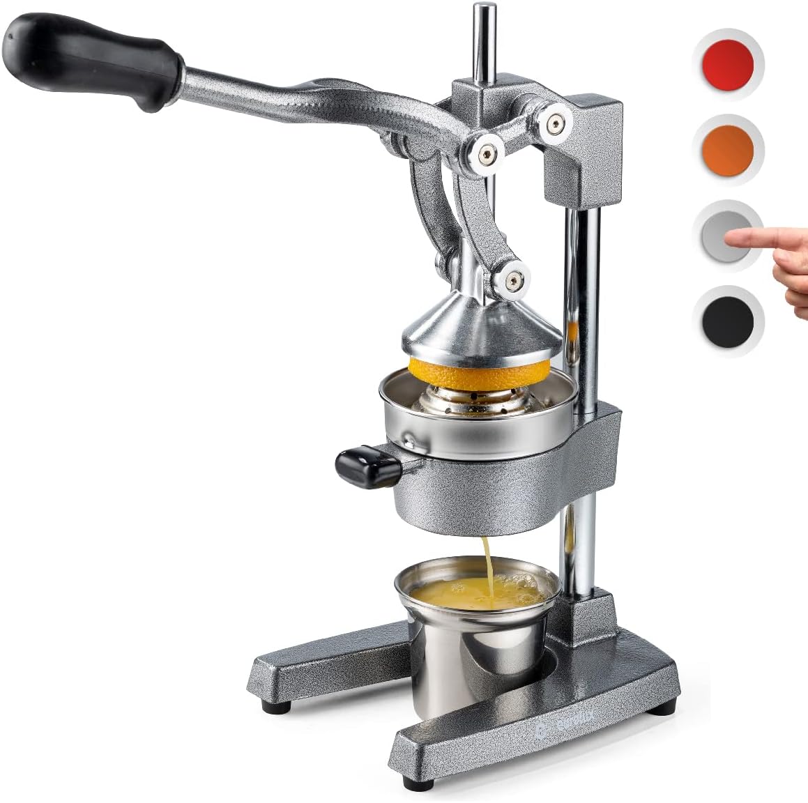 Eurolux Cast Iron Citrus Juicer | Heavy Duty Manual Hand Press | Extra-Large Commercial Grade Orange Juice Squeezer with Stainless Steel Cup - PuriLite