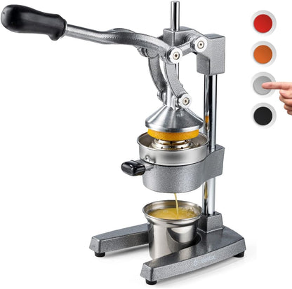 Eurolux Cast Iron Citrus Juicer | Heavy Duty Manual Hand Press | Extra-Large Commercial Grade Orange Juice Squeezer with Stainless Steel Cup - PuriLite