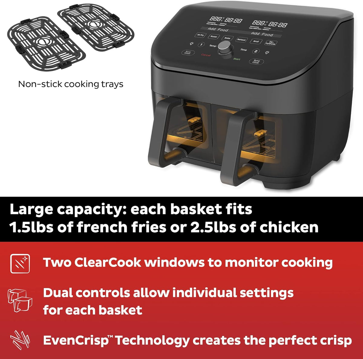 Instant Vortex Plus XL 8-quart Dual Basket Air Fryer Oven, From the Makers of Instant Pot, 2 Independent Frying Baskets, ClearCook Windows, Dishwasher-Safe Baskets, App with over 100 Recipes - PuriLite