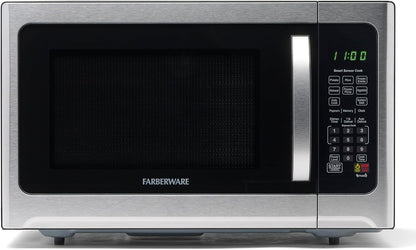 Farberware Countertop Microwave 1100 Watts, 1.2 cu ft - Smart Sensor Microwave Oven With LED Lighting and Child Lock - Perfect for Apartments and Dorms - Easy Clean Black Interior, Stainless Steel - PuriLite