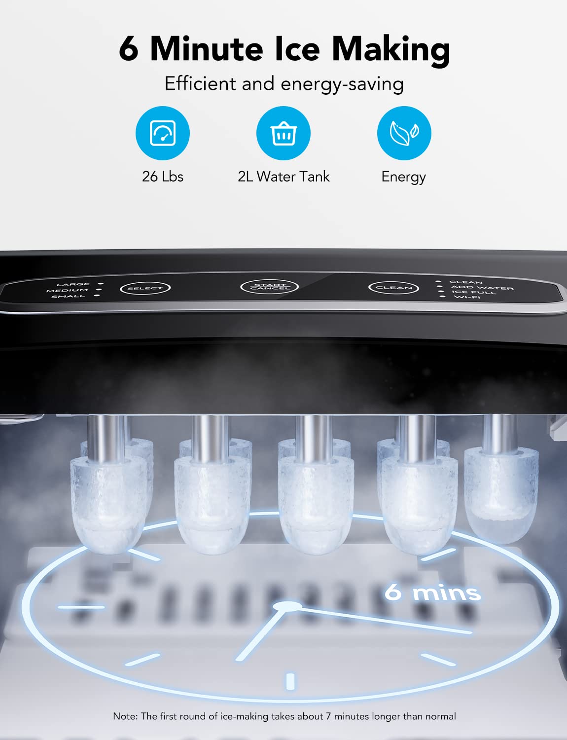 GoveeLife Smart Countertop Ice Makers with Wi-Fi, 9 Ice in 6-8min, 26lbs in 24 Hours, Portable Ice Machine, 2L Water Tank, for Home Kitchen Party Camping, with Ice Scoop and Basket, Stainless Silver - PuriLite