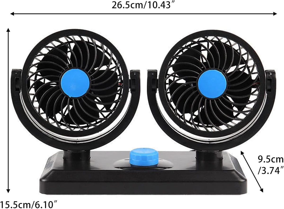 Itian 360° Rotating Double Mini Electric Car Fan - Dual Head Clip Fan for Car, SUV, RV, Boat, Adjustable Speeds, Includes Adhesive Stickers - PuriLite
