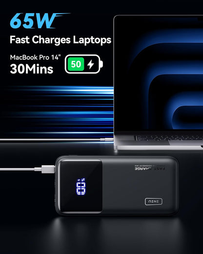 INIU Power Bank, 65W 20000mAh Fast Charging Laptop Portable Charger, USB C in&Out Tablet Powerbank, Battery Phone Charger for iPhone 16 15 iPad MacBook Airpods Samsung Steam Deck etc - PuriLite
