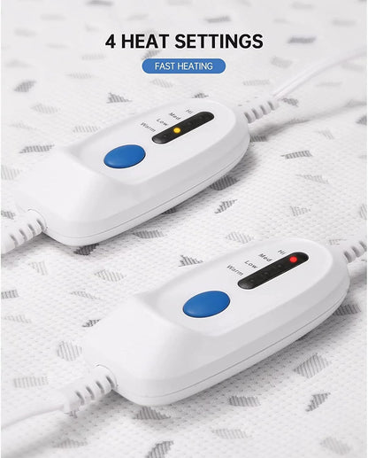 CURECURE Electric Heated Mattress Pad - Queen Size Underblanket with Dual Controllers, 4 Heating Levels, 10H Auto Off, 15" Deep Pocket, Machine Washable - PuriLite