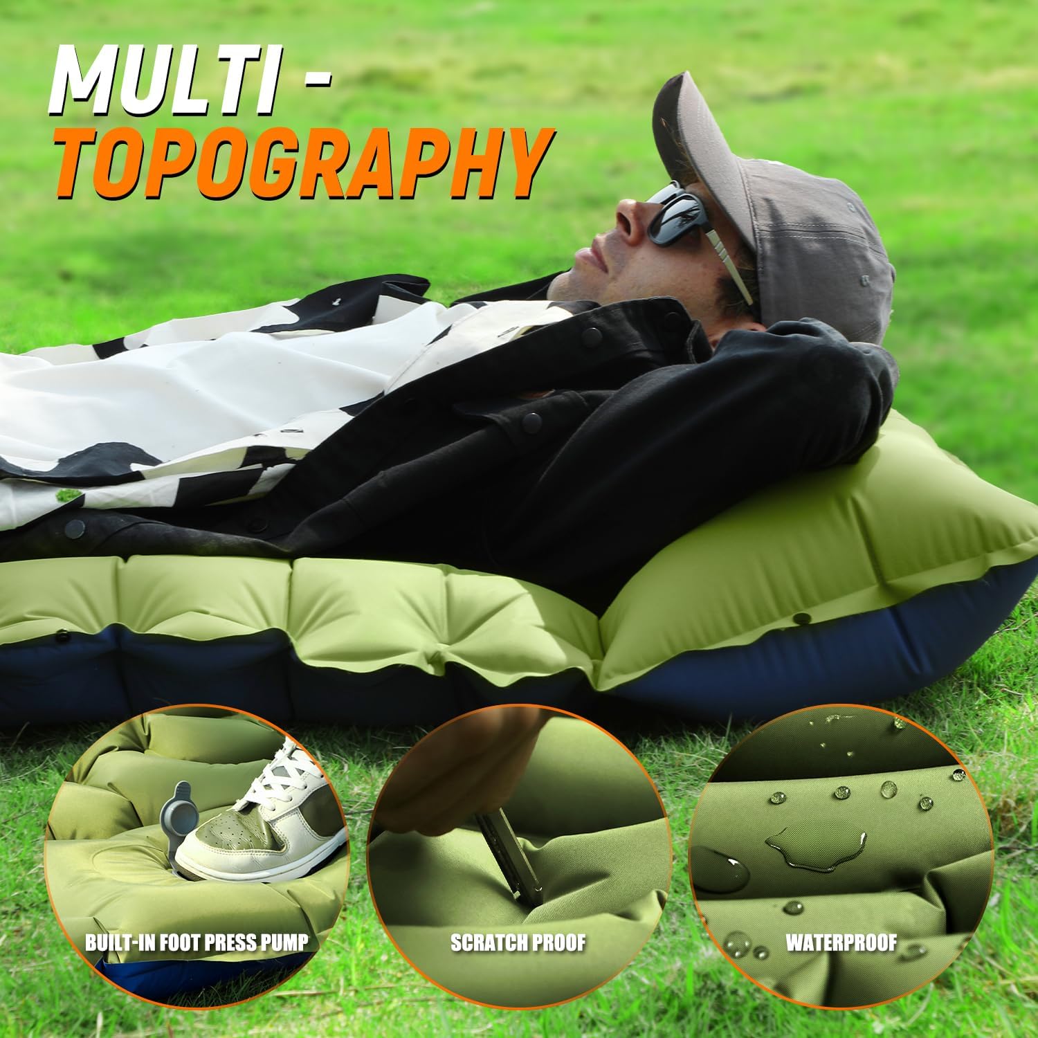 Myslop Camping Sleeping Pad,Self Inflating Sleeping Pad with Pillow Built-in Foot Pump Portable Inflatable Sleeping Pads Compact for Outdoor Camping, Backpacking,Hiking,Tents - PuriLite
