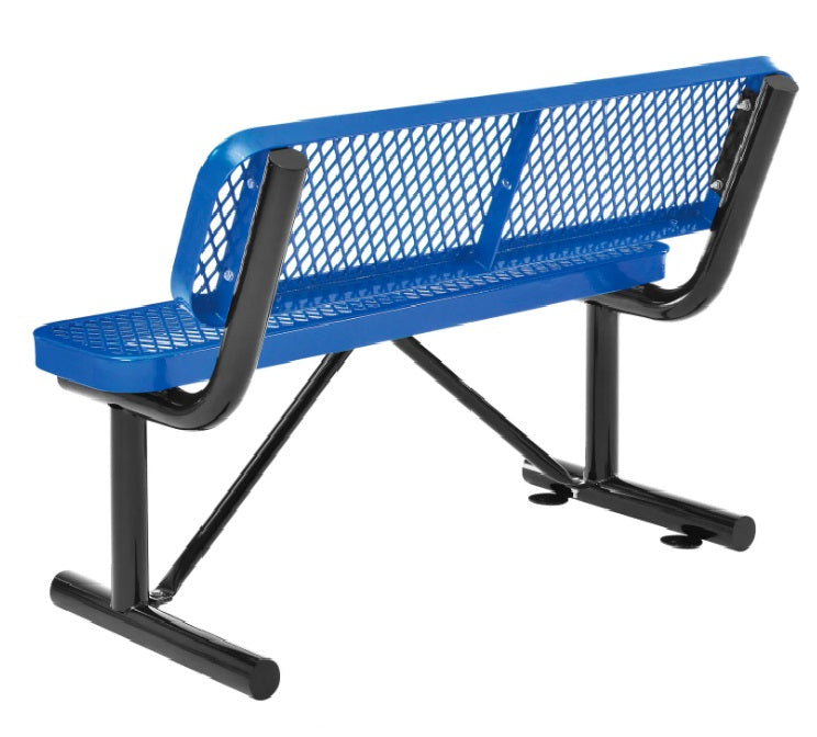 Global Industrial™ 4' Outdoor Steel Bench w/ Backrest, Expanded Metal, Blue - PuriLite